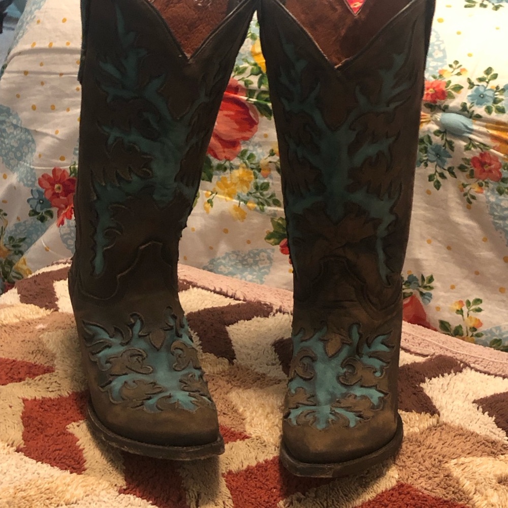 Brown and Teal Western Boots